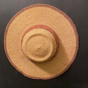Bolga Summer Woven Sun Beach Straw Hat, Chapeau De Paille du Ghana Red Brown